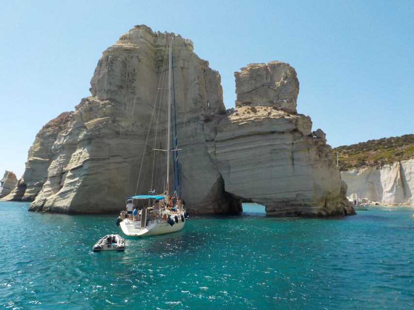 Adamantas: Milos Sightseeing Sailboat Cruise - Saint Dimitrios bay and the final swim with views over Plaka and Tripiti