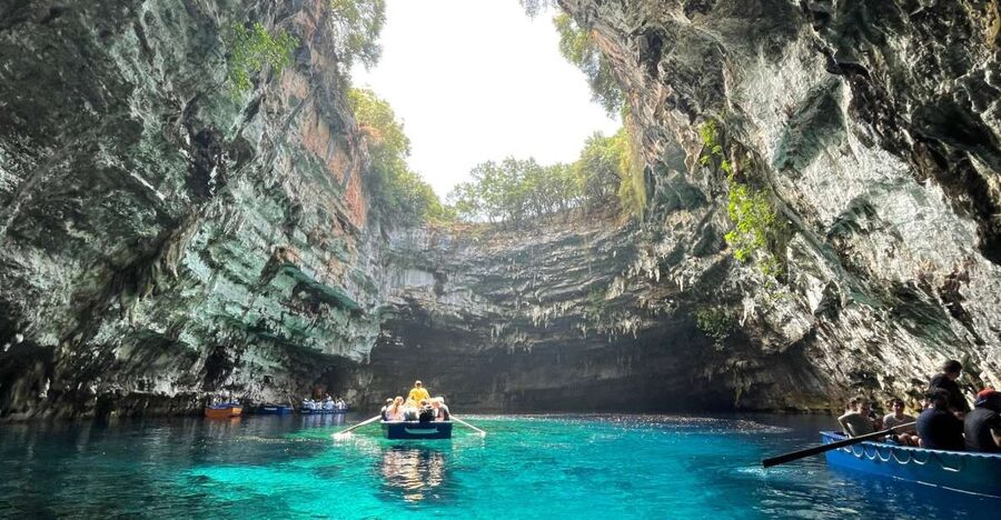 Argostoli: Melissani Lake, Drogarati Cave, and Myrtos Beach - Melissani Lake: Pan Myths, Underground Walk, and Boat Time