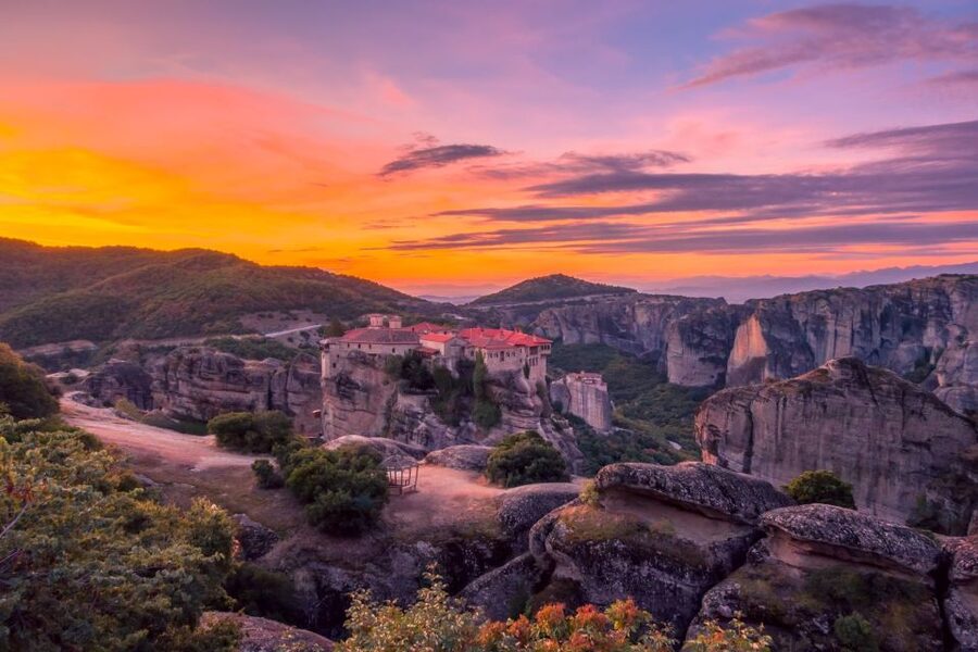 Athens: Meteora 2-Day Trip with Hotel, Sunset & Morning tour - The sunset tour: rock monasteries, Byzantine details, and hermit caves