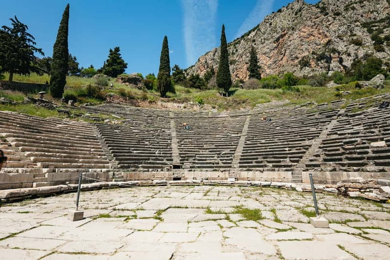 Athens: Mythology of Delphi, Museum and Arachova Guided Tour - Delphi Archaeological Site: Temple of Apollo, Theatre Views, and the Steps