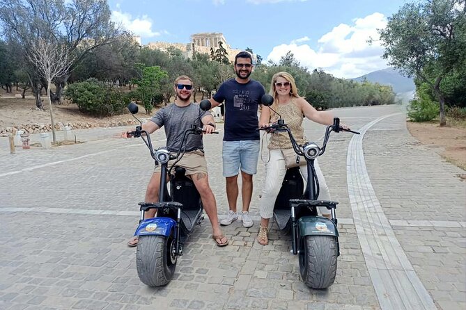 Athens: Premium Guided E-Scooter Tour in Acropolis Area - Dionysiou Areopagitou Street and Makrygianni: walking time plus photo time plus a real break