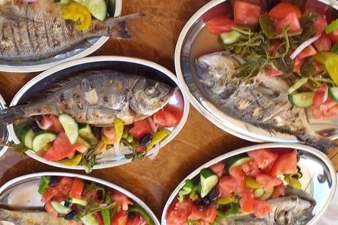 Captain Manolis Fishing with barbecue on the boat - On-Board Barbecue Lunch: Greek Salad, Bread, and 500g Fish