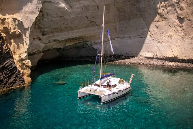 Catamaran Full-Day of Milos and Poliegos With Lunch & BBQ - The Sykia Cave Passage: Tiny Entrance, Small Inflatable Boat