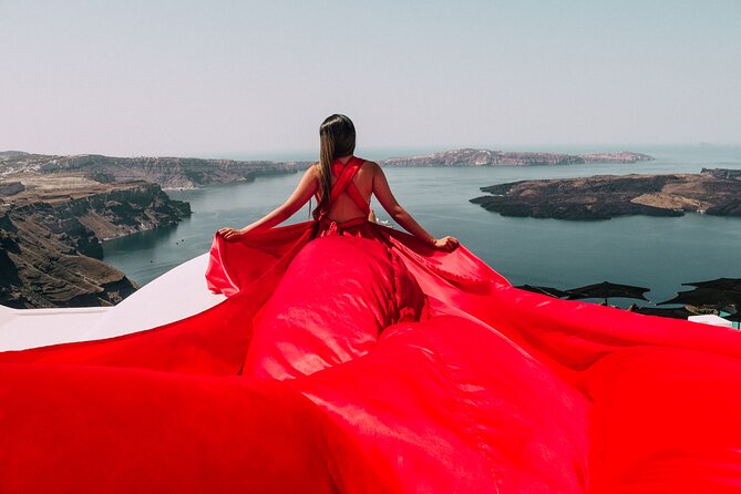Exclusive Santorini Flying Dress Photoshoot with Pickup - The poses and the flying-dress effect: where most value is hiding
