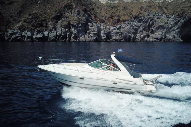Explore Santorini’s volcano with Alex Private Boat Rental - Nea Kameni options: volcanic park access or straight to the hot springs