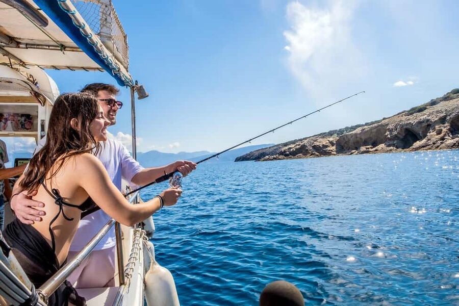 Fishing Trips Agios Nikolaos - Food and Drinks Afloat: Local Wine, Beer, and Snack Time