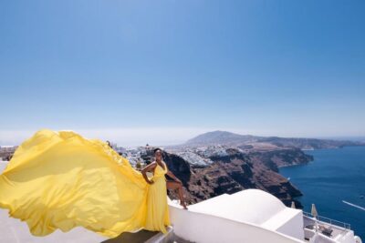 Flying dress Photoshoot in Santorini with Hotel Pickup