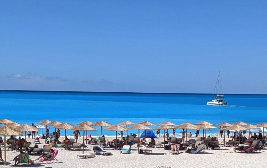 From Argostoli: Melissani Lake and Myrtos Beach Tour - The Myrtos Beach swim stop, dramatic cliffs and that famous blue water