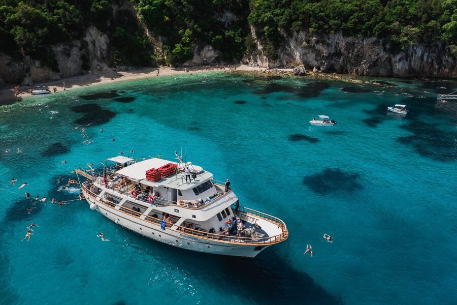 From Benitses/Lefkimmi: Blue Lagoon & Papanikolis Cruise - Bella Vraka beach for a quieter swim window and easy boat time