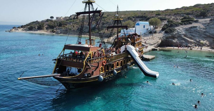 From Kos: 3-Island Pirate Cruise with Lunch and Waterslide - The sailing rhythm: 3 islands, several short breaks, one big water payoff