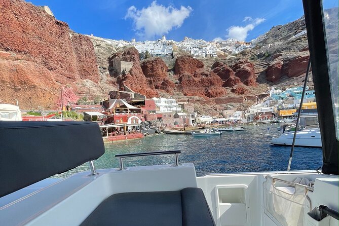 Half Day Premium Catamaran Cruise in Santorini including Oia - Stop 3: Thirassia for snorkeling and the BBQ build-up