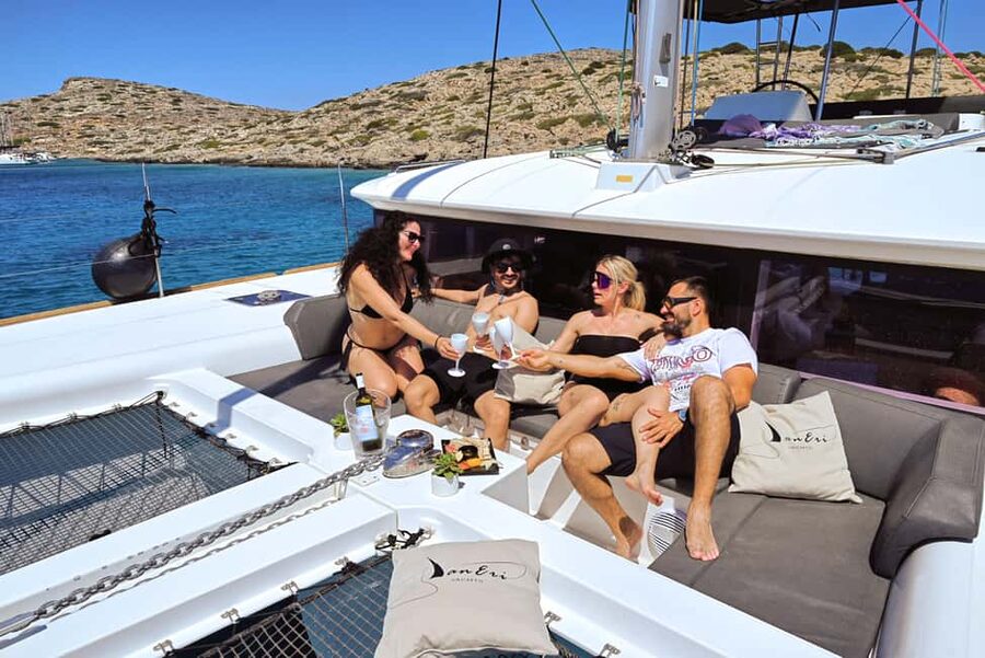 Heraklion:Dia Island Catamaran Cruise with Lunch, Water Toys - The catamaran ride: comfort, music, and small luxuries