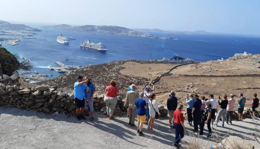 Mykonos: Guided Highlights Tour - Getting On the Bus Near the Sea Bus Stop at Old Port