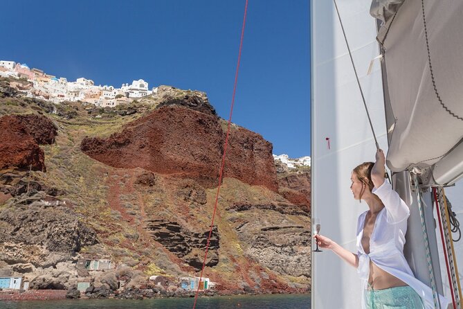 Premium Small-Group Catamaran Cruise with BBQ, Open Bar, Transfer - The 5-hour rhythm, from Vlychada marina to the final drop