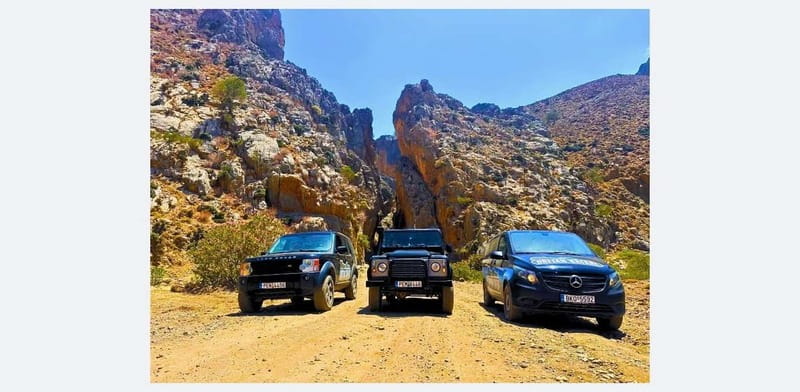 Rethymno: Full-Day Land Rover Safari to Preveli - Spili lion-head fountains and the Three Monasteries view over Rethymno