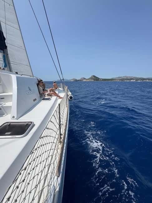 Rhodes: All inclusive Catamaran Escape with Lunch & Drinks - Anthony Quinn Bay: Emerald Water, Film-Scenery Fame, and 90 Minutes to Play