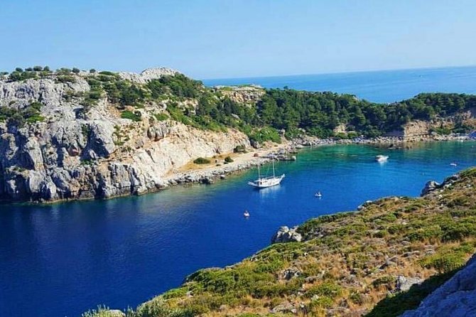 Rhodes Exclusive Swim Cruise Cocktail Open bar & Gourmet Buffet - Ladikos and Anthony Quinn Bay area: oil trade history near caves and resorts
