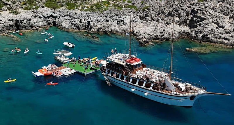 Rhodes: Gulet Trip with Food, Drinks, SUP, Kayak & Swimming - Anthony Quinn Bay: Emerald Water and a 40-Minute Splash