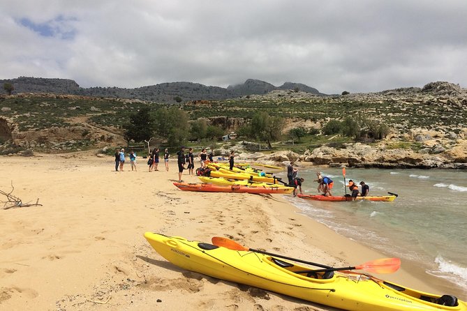 Rhodes Sea Kayaking Adventure small groups incl.Transfer & snack - Stop 1: Red Sand Beach, swim time, snorkeling, and a quick cooking lesson