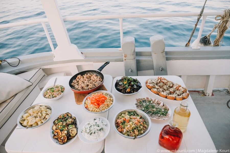 Rhodes: Sunset Cruise with Live Music, Wine & Greek Buffet - Kallithea Springs Swim Stop: the Highlight for Most People