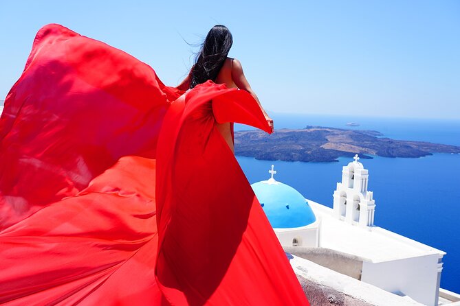 Santorini 2h Private Flying Dress Photoshoot with Transportation - Locations beyond the standard 3 stops: flexibility with limits
