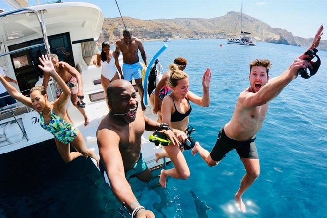Santorini All-inclusive Catamaran Cruise with Thirassia Stop - Volcano Around-the-Island Sailing, Including Palea Kameni
