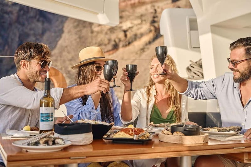 Santorini: Caldera Classic Catamaran Cruise w/ Meal & Drinks - Price and what $123 covers in real terms