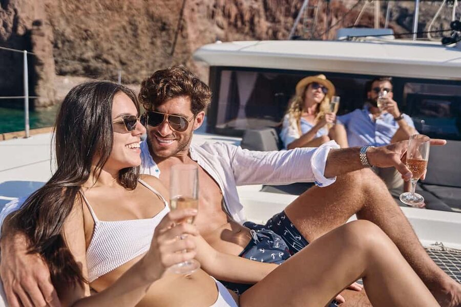 Santorini: Caldera Luxury Catamaran Cruise w/ Meal & Drinks - Red Beach: The Scarlets, the Swim Time, and Why It’s Worth It