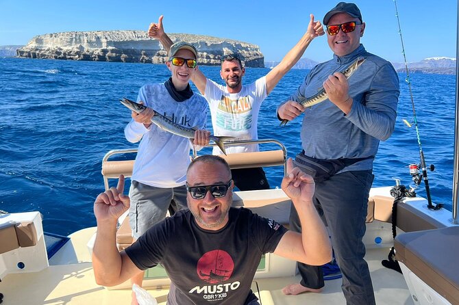 Santorini Fishing Private Cruise boat tour - BBQ, Snorkeling - Snorkeling and Swimming in Quieter Caldera Coves