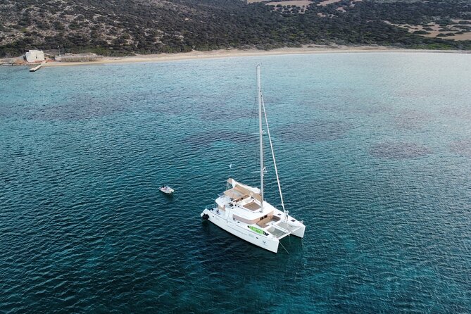 Santorini Gold Catamaran Cruise with BBQ, Drinks and Hotel Pickup - Mesa Pigadia Beach: Swimming, Then the BBQ Lunch or Dinner