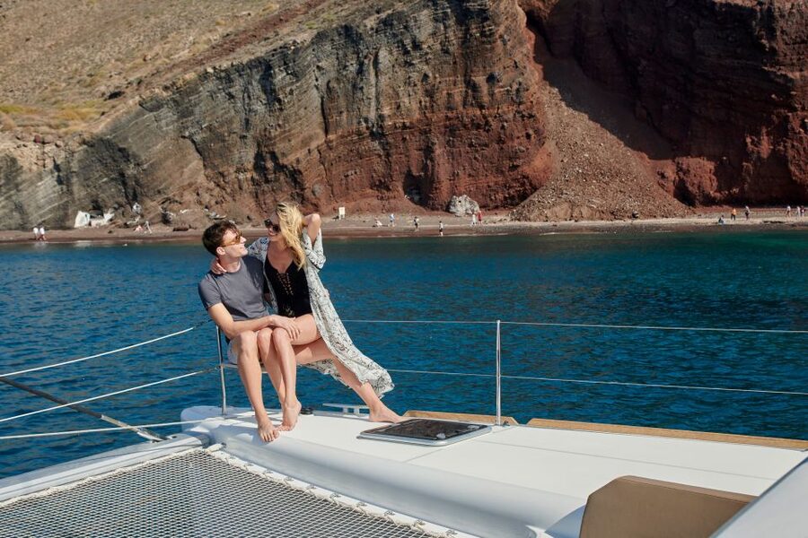 Santorini: Platinum Catamaran Cruise w/ BBQ Meal & Open Bar - Volcanic hot springs: therapeutic water with real-world comfort needs