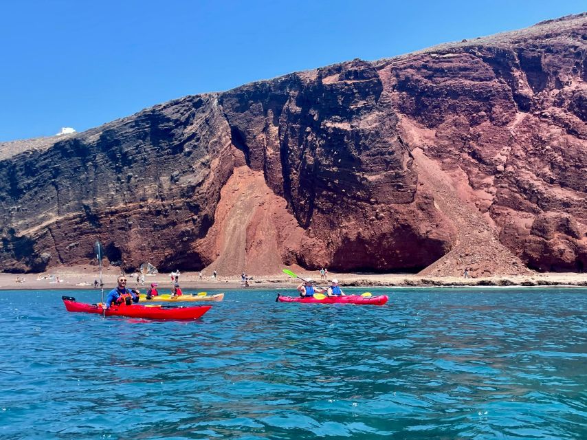 Santorini: South Sea Kayaking Tour with Sea Caves and Picnic - White Beach swim and snorkeling: what the break feels like