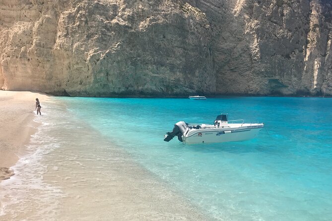 Zakynthos boat tour:Shipwreck& Local blue caves with 3 Swim Stops - Stop 1 at Navagio Panagioti: what you get from the shipwreck area
